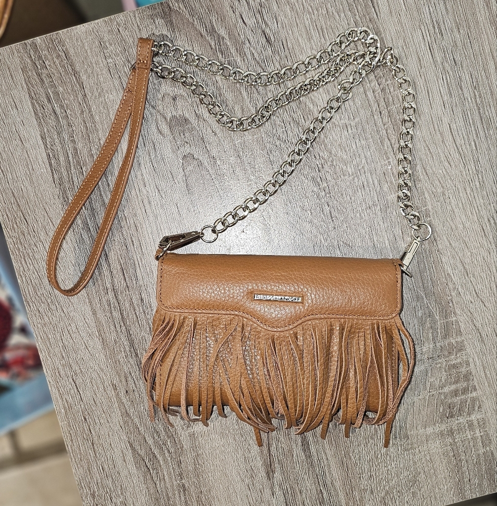Rebecca Minkoff Tan Crossbody Bag with Fringe